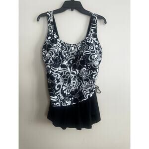 Croft & Barrow Size 14 Tummy Control Swimdress Black Floral